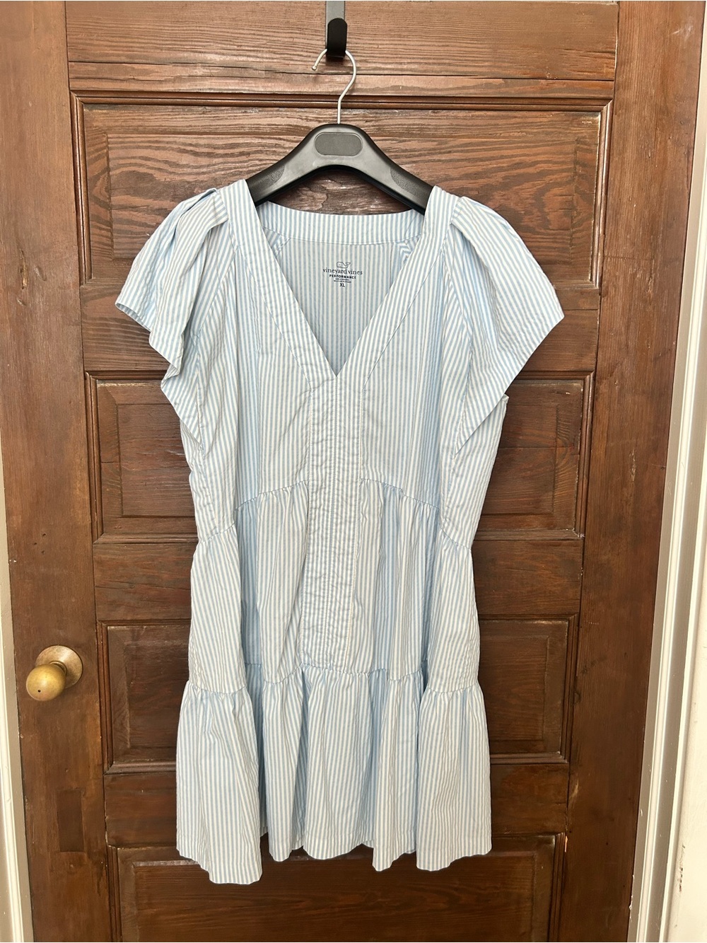 Vineyard Vines Light Blue Seersucker V-Neck Sophie Harbor Mini Dress